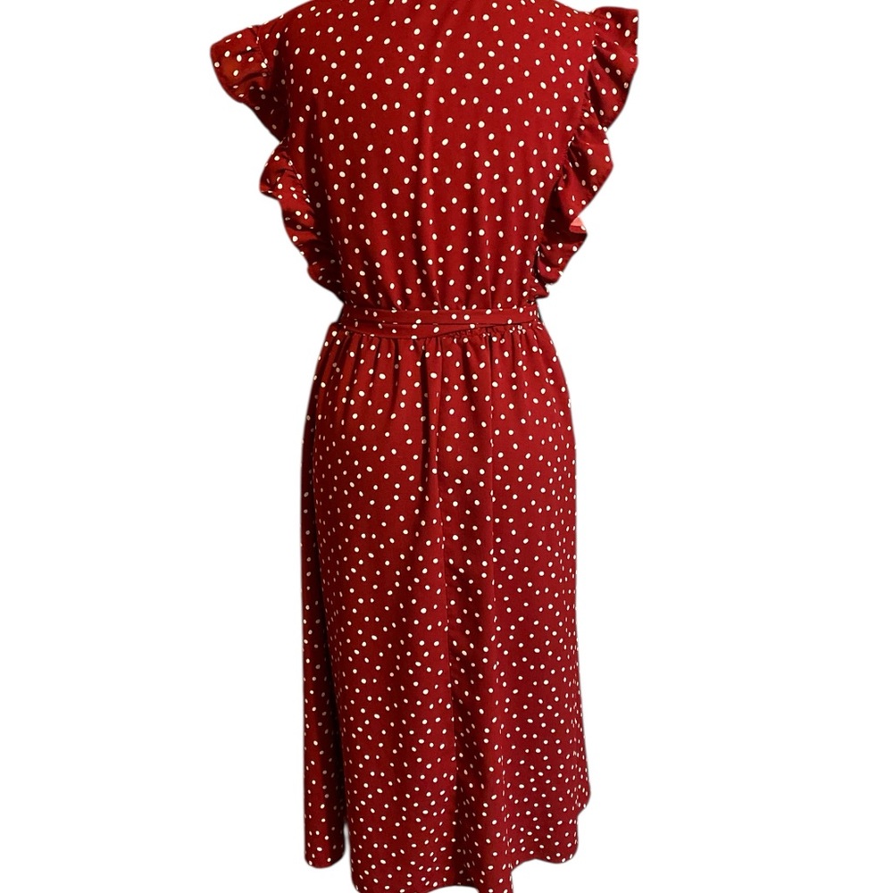 BloomChic Red Polka Dot Ruffle Midi Dress - Picture 3 of 7
